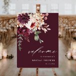 Najaar Romance Burgundy Vrijgezellenfeest Welkomst Poster<br><div class="desc">Dit vrijgezellenfeest-welkomstbord is voorzien van een waterverf bloem van dahlias,  rozen in de tuin en pony's in de rode,  maroon,  een roze roze over de herfstbladeren. Voor meer geavanceerde aanpassing van dit ontwerp,  te klikken gelieve de BUTTON van het TOOL VAN HET ONTWERP BLAUW. Overeenkomende objecten zijn ook beschikbaar.</div>