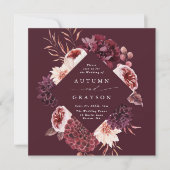 Najaar Romance Burgundy Waterverf Wedding Square Kaart (Voorkant)