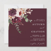Najaar Romance Burgundy Waterverf Wedding Square Kaart (Voorkant)