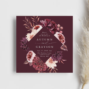 Najaar Romance Burgundy Waterverf Wedding Square Kaart