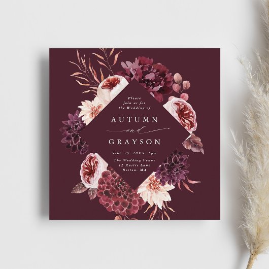 Najaar Romance Burgundy Waterverf Wedding Square Kaart