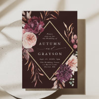 Najaar Romance Gold Lijst Burgundy Wedding Invita