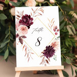 Najaar Romance Gold Lijst Burgundy Wedding Kaart<br><div class="desc">Dit trouwlijstnummer bevat een waterverf bloem van dahlias, tuinlijke rozen, en pony's in woedend rood, maroon, wazig roze over de valbladeren met een faux gouden ruitvormig lijst. Voor meer geavanceerde aanpassing van dit ontwerp, te klikken gelieve de BUTTON van het TOOL VAN HET ONTWERP BLAUW. Overeenkomende objecten zijn ook beschikbaar....</div>