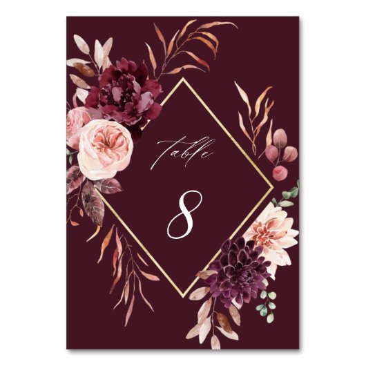 Najaar Romance Gold Lijst Burgundy Wedding Kaart (Achterkant)