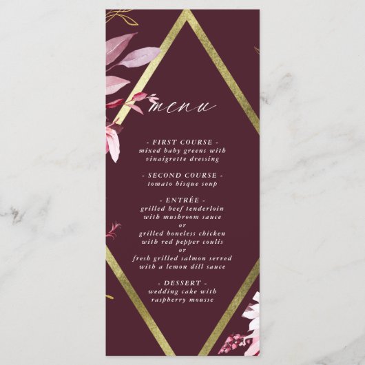 Najaar Romance Gold Lijst Burgundy Wedding Menu (Voorkant)
