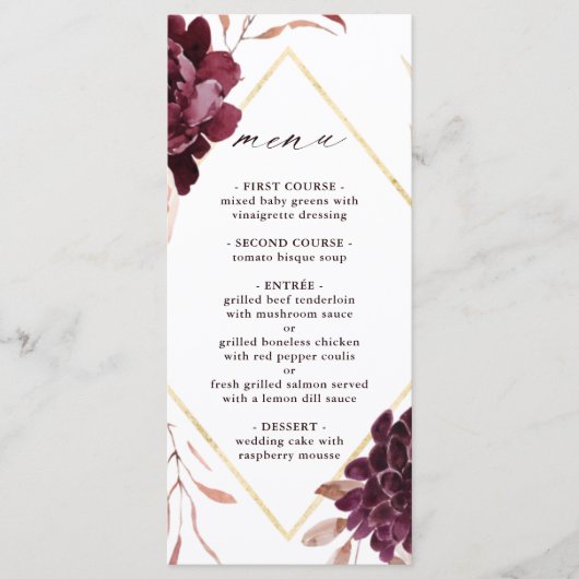 Najaar Romance Gold Lijst Burgundy Wedding Menu (Voorkant)