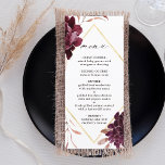 Najaar Romance Gold Lijst Burgundy Wedding Menu<br><div class="desc">Dit trouwmenu bevat een waterverf bloem van dahlias,  tuinlijke rozen,  en pony's in woedend rood,  maroon,  wazig roze over valbladeren met een faux gouden ruitvormig lijst. Voor meer geavanceerde aanpassing van dit ontwerp,  te klikken gelieve de BUTTON van het TOOL VAN HET ONTWERP BLAUW. Overeenkomende objecten zijn ook beschikbaar.</div>