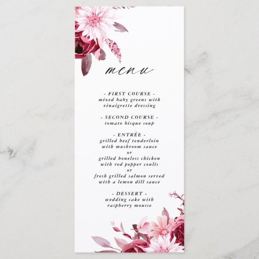 Najaar Romance Gold Lijst Burgundy Wedding Menu (Voorkant)