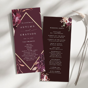 Najaar Romance Gold Lijst Burgundy Wedding Programmakaart