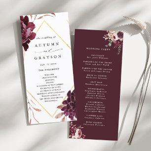 Najaar Romance Gold Lijst Burgundy Wedding Programmakaart