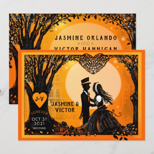 Najaar Romance Oranje uitnodiging voor bruiloft (Voorkant / Achterkant)