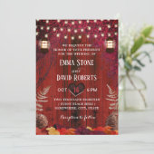 Najaar Rood Barn Wood Rustic Lantern Fall Wedding Kaart (Staand voorkant)