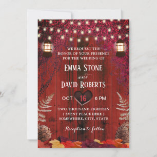 Najaar Rood Barn Wood Rustic Lantern Fall Wedding Kaart