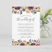 Najaar Rood Sinaasappel Botanische Floral Fall Wed Kaart (Staand voorkant)