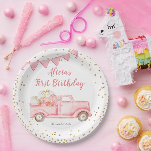 Najaar roze pompoenpapierpartij Bord (Feest)