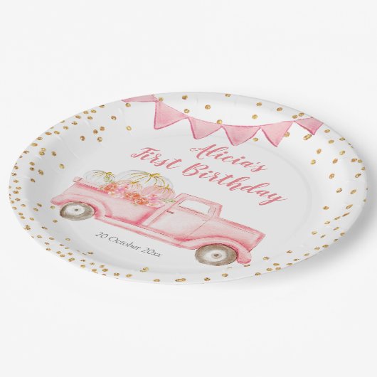 Najaar roze pompoenpapierpartij Bord (Gekanteld)