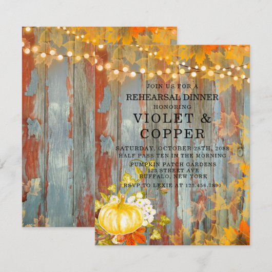 Najaar Rust Lights Pumpkin Peo me Rehearsal Dinner Kaart (Voorkant / Achterkant)