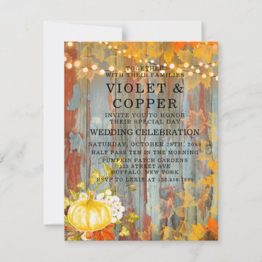 Najaar Rust Lights Pumpkin Peony Wedding Kaart (Voorkant)