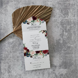 Najaar Rustic Burgundy Calligraphy Wedding All In One Uitnodiging