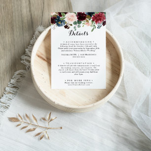 Najaar Rustic Burgundy Calligraphy Wedding Details Informatiekaartje