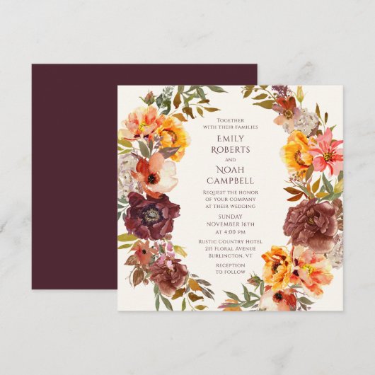 Najaar Rustic Plum Sinaasappel Floral Wedding Kaart (Voorkant / Achterkant)