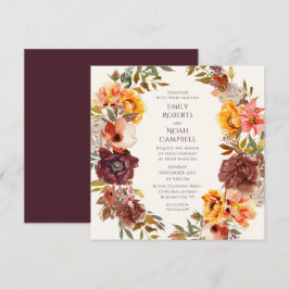 Najaar Rustic Plum Sinaasappel Floral Wedding Kaart