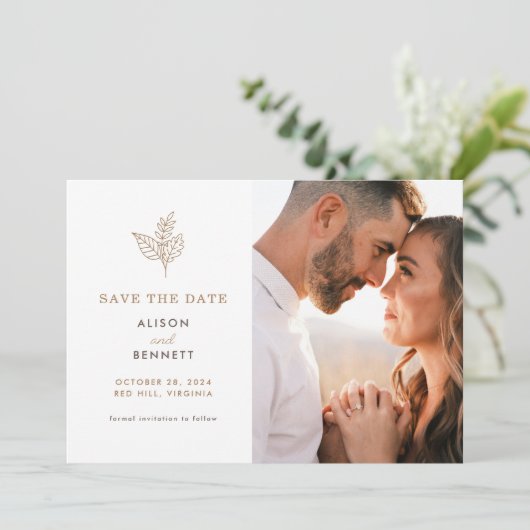 Najaar Sprig Fall Wedding Photo Save the Date Kaar (Staand voorkant)