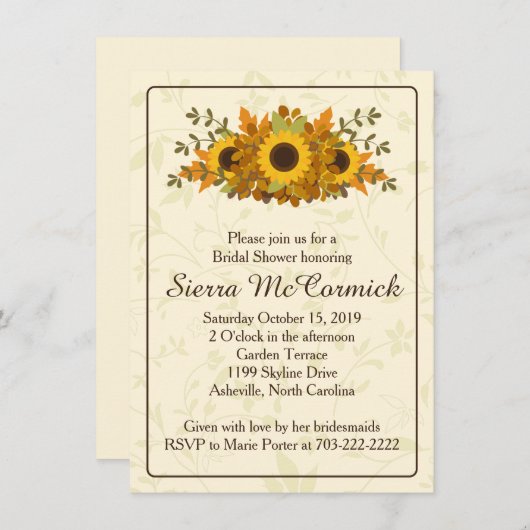 Najaar Sunflower Wreath Bridal Shower Invitation Kaart (Voorkant / Achterkant)