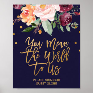 Najaar tekenen Wereldbol van Floral Wedding Guest Poster