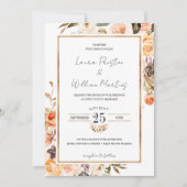 Najaar Terracotta Floral Gold Lijst Foto bruiloft Kaart (Voorkant)