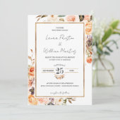 Najaar Terracotta Floral Gold Lijst Foto bruiloft Kaart (Staand voorkant)