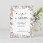 Najaar tropic Leaves Waterverf Wedding Mauve Gold Kaart (Staand voorkant)