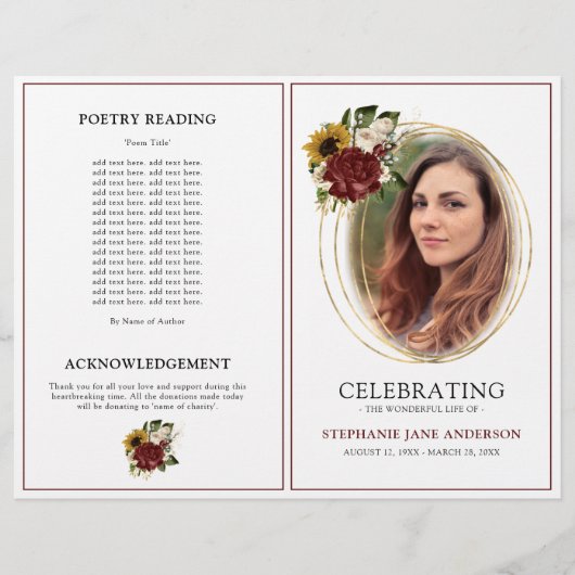  najaar van Floral Funeral Service Programme Flye Flyer (Voorkant)