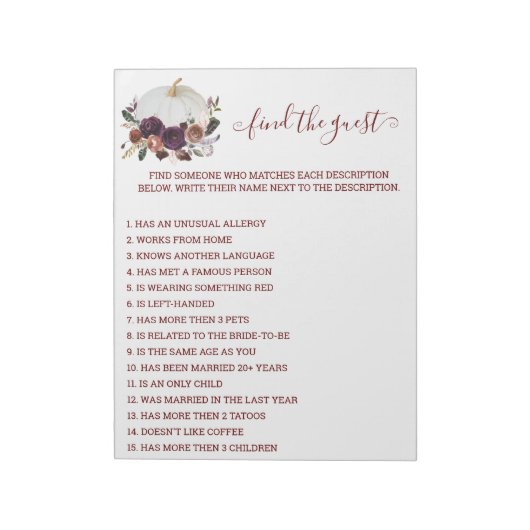 Najaar Vrijgezellenfeest Pumpkin Find Guest Notitieblok (Linkerzijde)