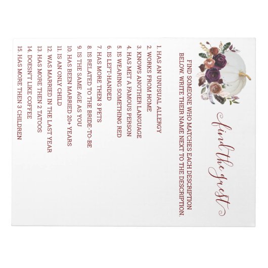 Najaar Vrijgezellenfeest Pumpkin Find Guest Notitieblok (Voorkant)