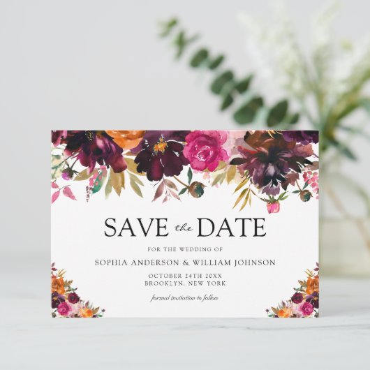 Najaar Waterverf bloemen herfst bruiloft Save The Date (Staand voorkant)