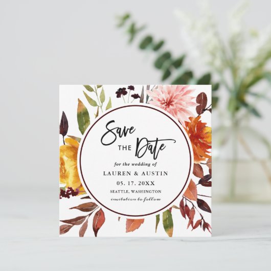 Najaar Waterverf bruiloft plein redt D Save The Date (Staand voorkant)