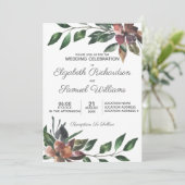 Najaar Waterverf Burgundy Flower Wedding Kaart (Staand voorkant)