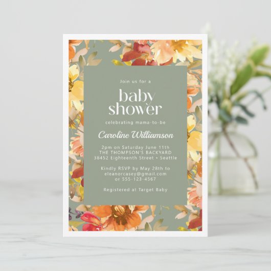 Najaar Waterverf Floral Pattern Chic Baby shower Kaart (Staand voorkant)