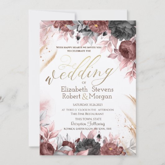 Najaar Waterverf Flowers Uitnodiging (Voorkant)