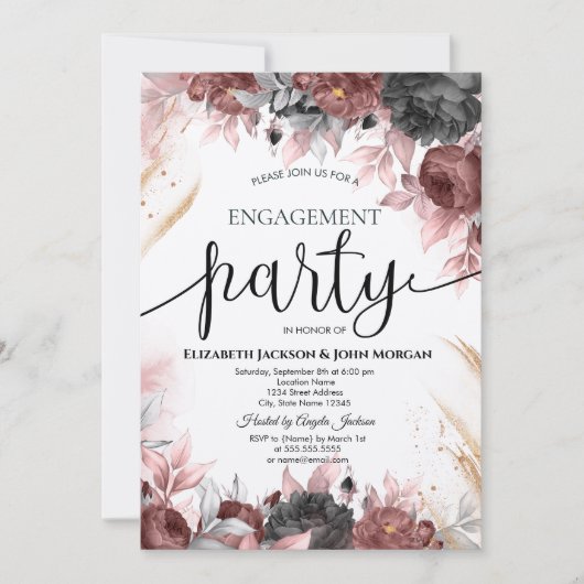 Najaar Waterverf Flowers Verloving Kaart (Voorkant)