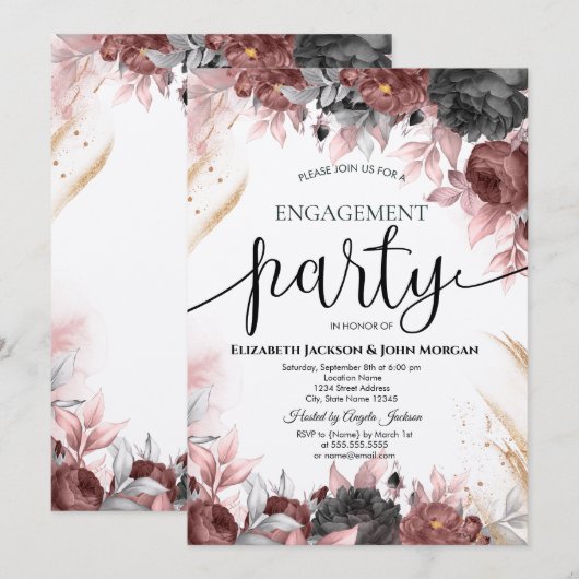 Najaar Waterverf Flowers Verloving Kaart (Voorkant / Achterkant)