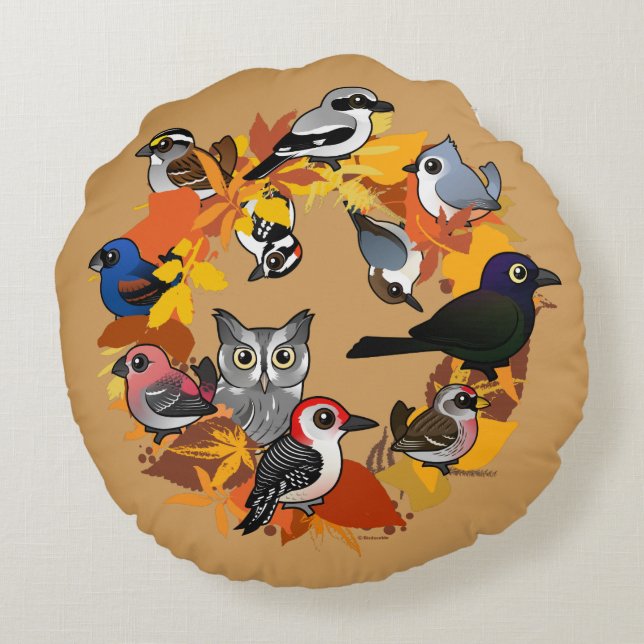 Najaar Wreath of North American Birds Rond Kussen (Achterkant)