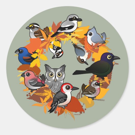 Najaar Wreath of North American Birds Ronde Sticker (Voorkant)