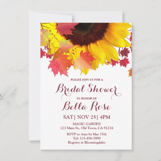 Najaar - Zonnebloem Herfst Bridal Shower Invitatio Kaart (Voorkant)