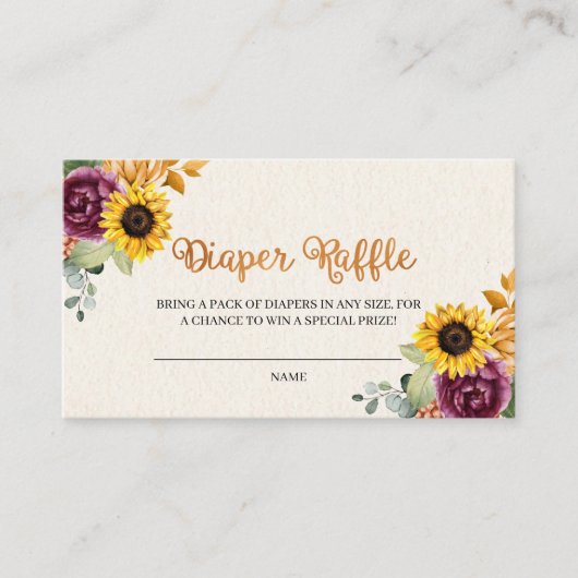 Najaar zonnebloemoHerfst luer Raffle Enclosure Car Informatiekaartje (Voorkant)