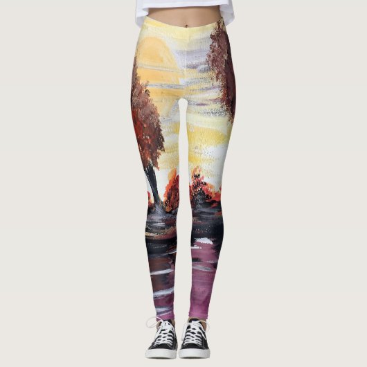 Najaar zonsondergang leggings (Voorkant)