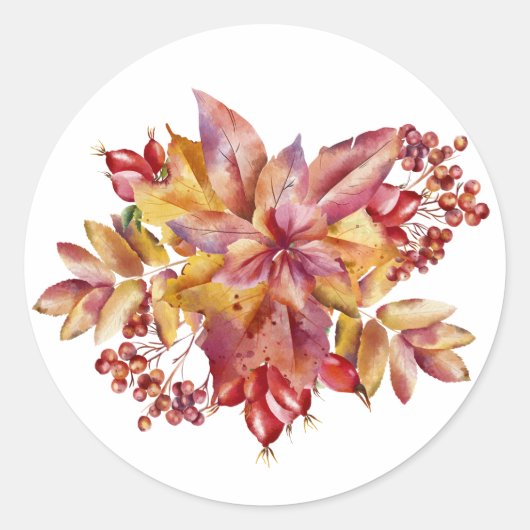 Najaarblad bloemen ronde sticker (Voorkant)