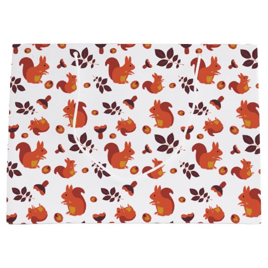 Najaarbladeren, eikels en vierkant patroon groot cadeauzakje (Voorkant)