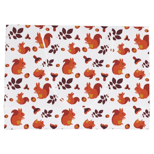 Najaarbladeren, eikels en vierkant patroon groot cadeauzakje (Achterkant)